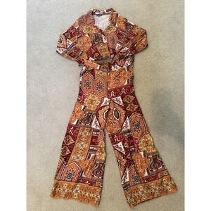 Haute Hippie Style Boho Patchwork Print Set Top L Pants M Wide Leg Lounge Outfit